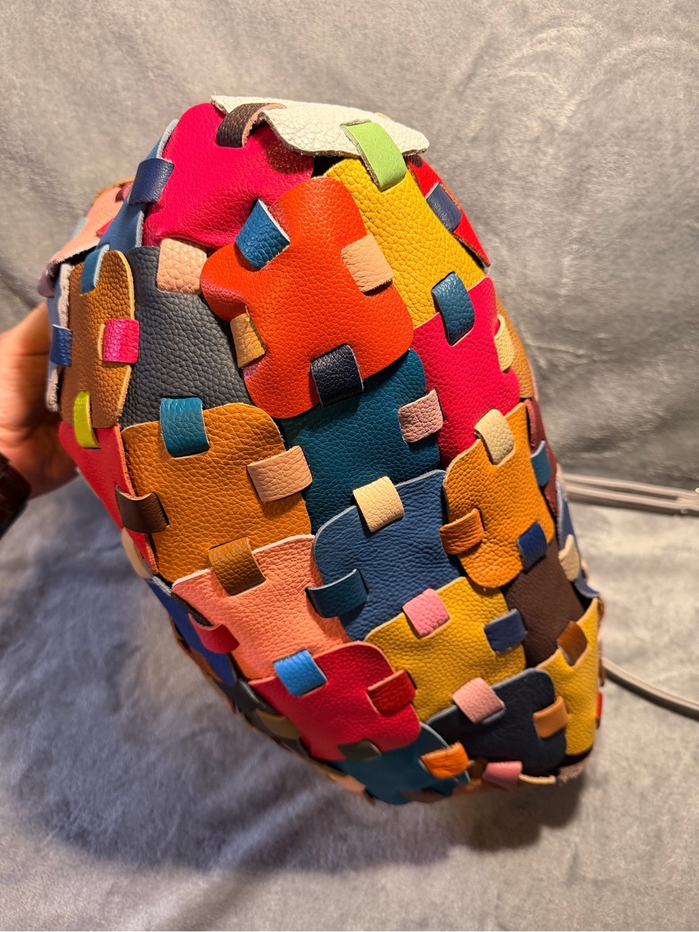 Multicolor Patchwork Genuine Leather Tote Bag - Picture 10 of 12